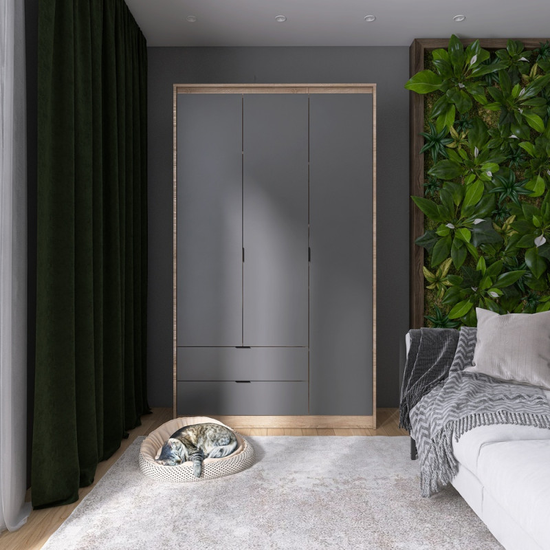 Шафа распашная для одежды с выдвижными ящиками (полки - штанга) Сити-1200 120,2х50х204,6 см Дуб сонома/Графит (31538)