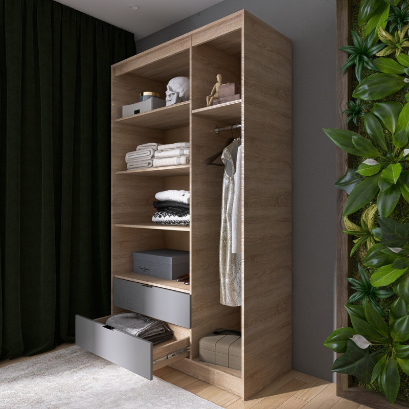 Шафа распашная для одежды с выдвижными ящиками (полки - штанга) Сити-1200 120,2х50х204,6 см Дуб сонома/Графит (31538)