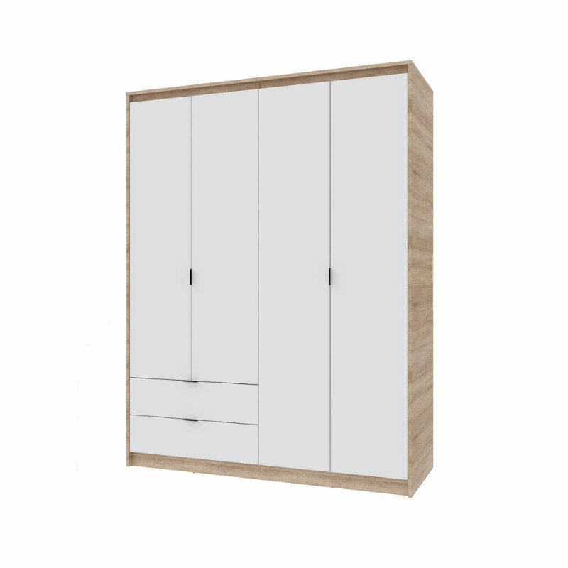 Шафа распашная для одежды с выдвижными ящиками (полки - штанга) Сити-1600 160,2х50х204,6 см Дуб сонома/Белый (31531)