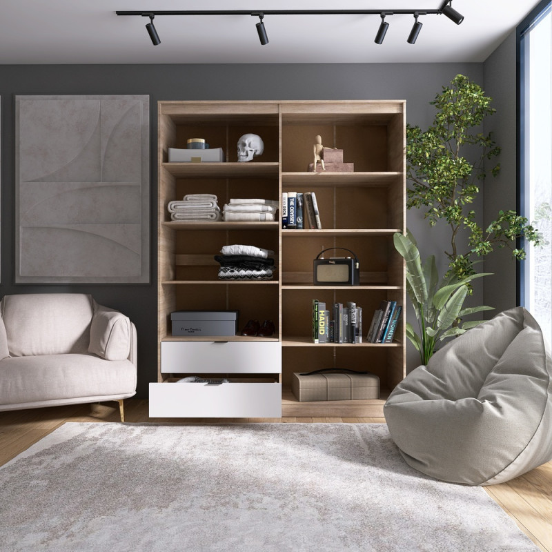 Шкаф распашной для одежды с выдвижными ящиками (полки - полки) Сити-1600 160,2х50х204,6 см Дуб сонома/Белый (31535)