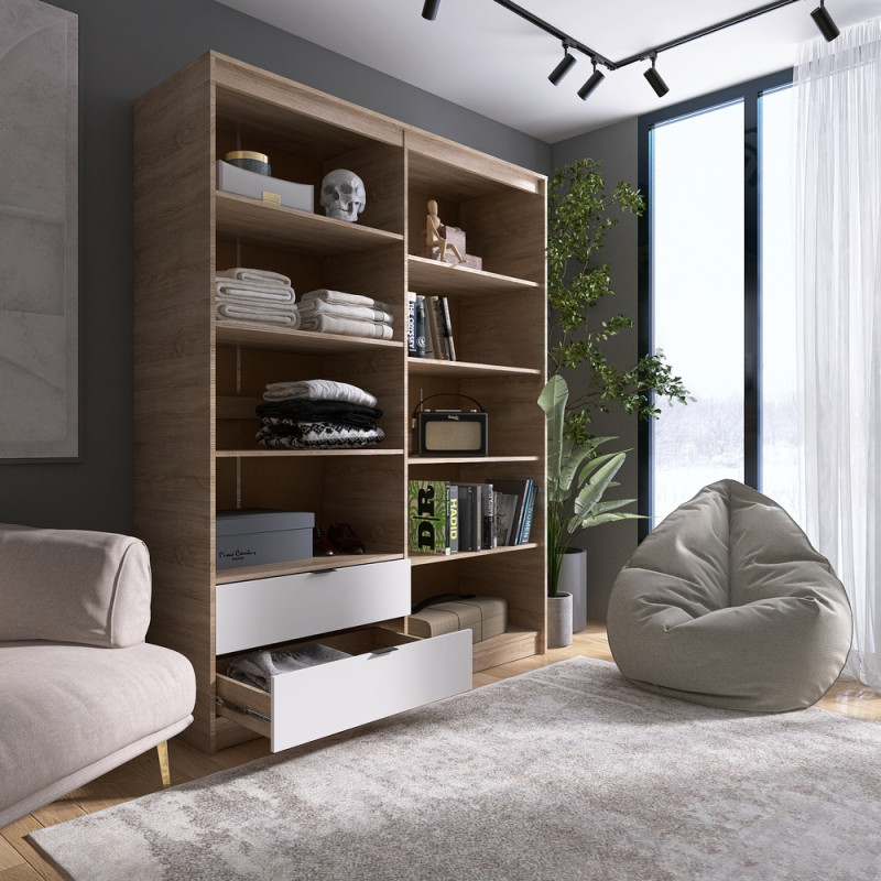 Шкаф распашной для одежды с выдвижными ящиками (полки - полки) Сити-1600 160,2х50х204,6 см Дуб сонома/Белый (31535)