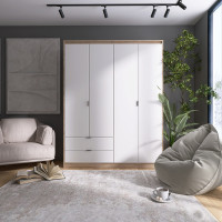 Шафа распашная для одежды с выдвижными ящиками (полки - полки) Сити-1600 160,2х50х204,6 см Дуб сонома/Белый (31535)