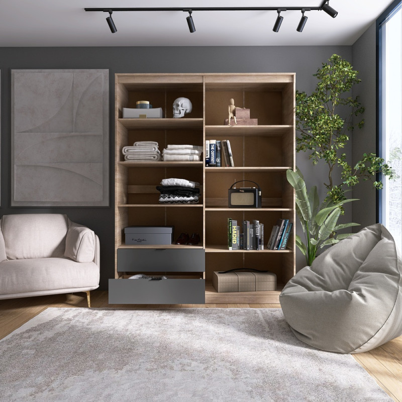 Шкаф распашной для одежды с выдвижными ящиками (полки-полки) Сити-1600 160,2х50х204,6 см Дуб сонома/Графит (31533)