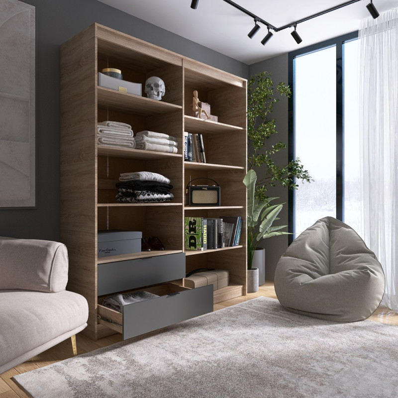 Шкаф распашной для одежды с выдвижными ящиками (полки-полки) Сити-1600 160,2х50х204,6 см Дуб сонома/Графит (31533)