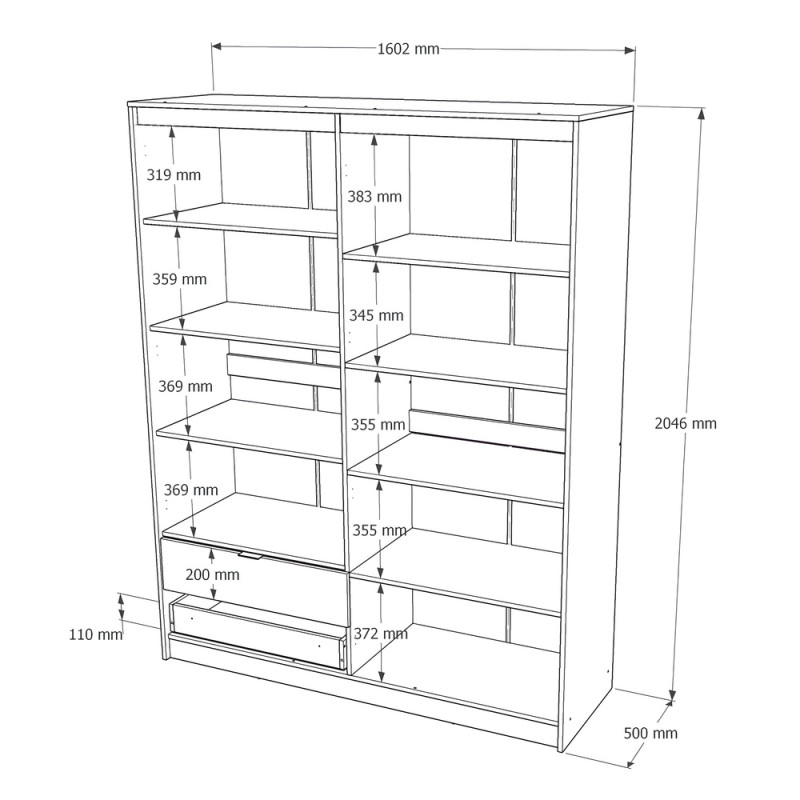 Шкаф распашной для одежды с выдвижными ящиками (полки-полки) Сити-1600 160,2х50х204,6 см Дуб сонома/Графит (31533)