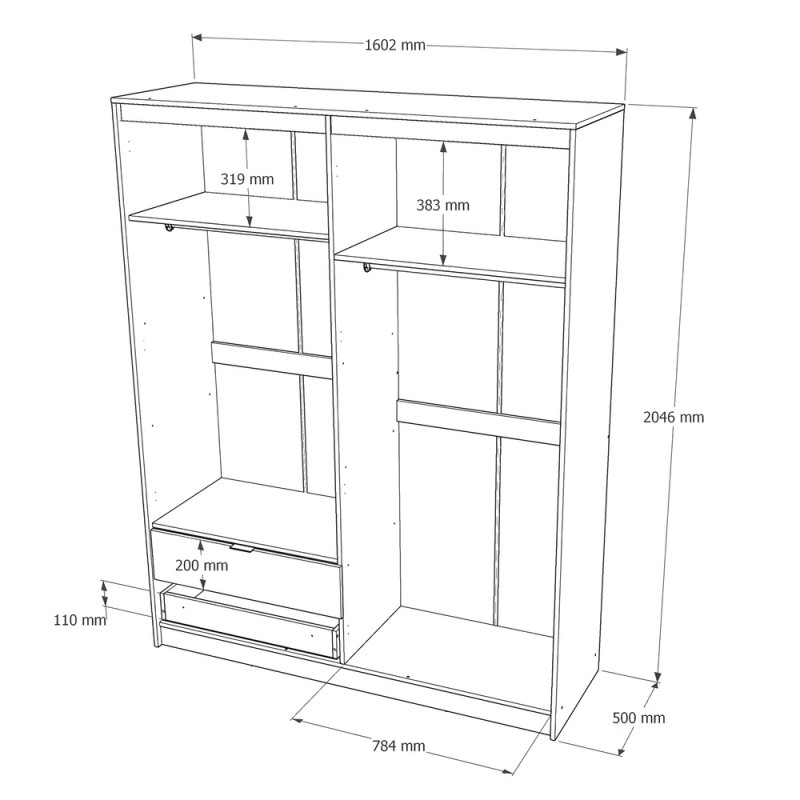 Шафа распашная для одежды с выдвижными ящиками (полки - штанга) Сити-1600 160,2х50х204,6 см Дуб сонома/Белый (31531)