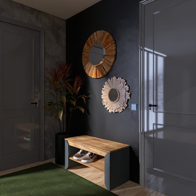 Тумба для обуви Нордик-900 90х38х45 см Графит + Дуб крафт золотой (13280)