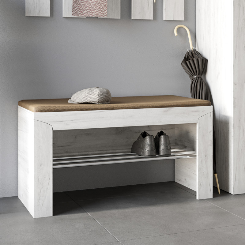 Тумба для обуви с подушкой Либерти 90х38х46 дуб крафт белый (8601)