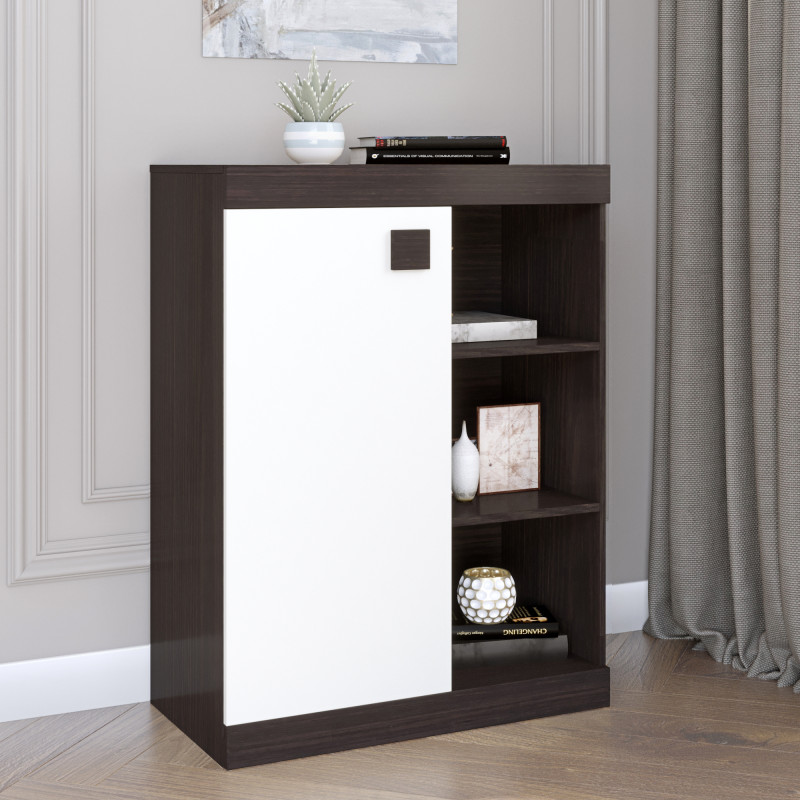 Тумба офисная открытая Соната 70х38х93 венге темный + белый (8669)