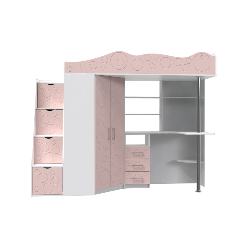 Кровать-чердак детский Binky ДС37А Белый бриллиант/Розовый (BK01010022000)