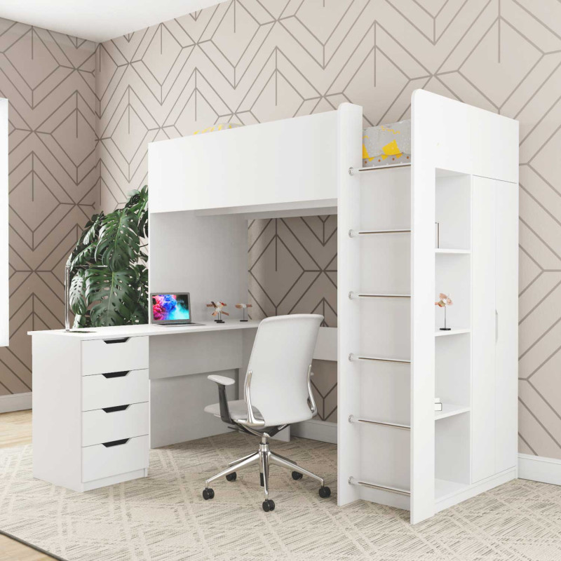 Кровать-чердак детский Binky ДЮС33 Белый бриллиант и Белый супермат (BK03010020000)