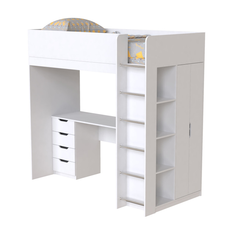 Кровать-чердак детский Binky ДЮС33 Белый бриллиант и Белый супермат (BK03010020000)