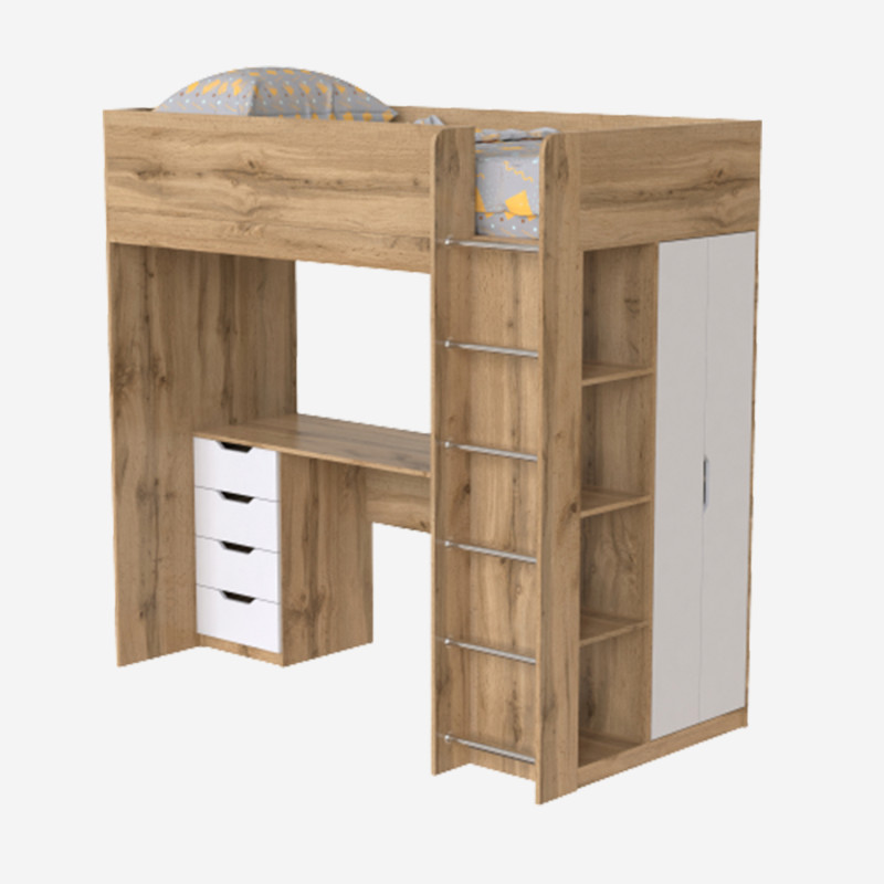 Кровать-чердак детский Binky ДЮС33 Дуб крафт золотой и Белый супермат (BK03120020000)