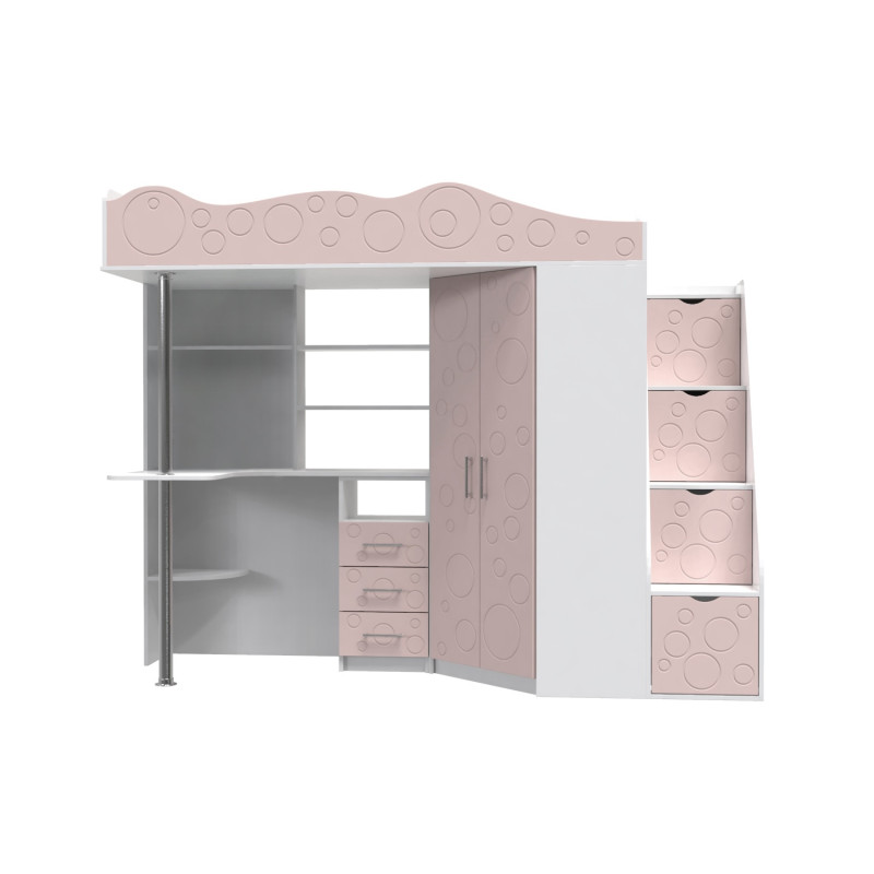 Кровать-чердак детский Binky ДС37А Белый бриллиант/Розовый (BK02010022000)