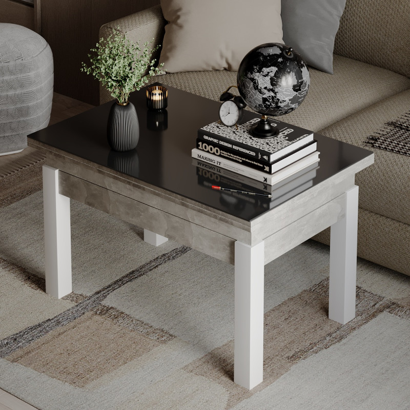 Стіл-трансформер B-Fly Glass Ательє світлий/Білі ноги/Графітове скло (TB10040400112)