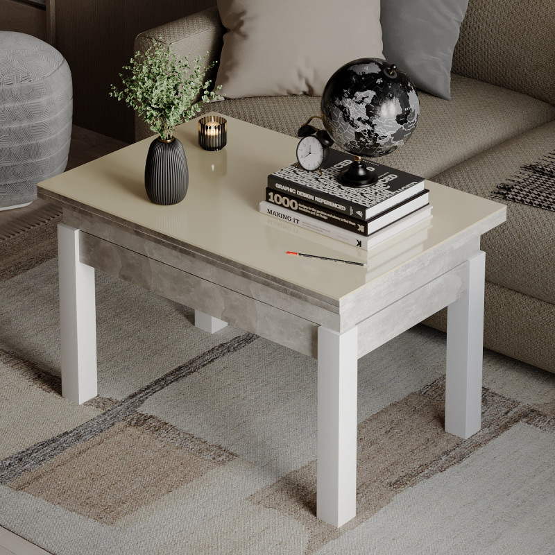 Стіл-трансформер B-Fly Glass Ательє світлий/Білі ноги/Перлина біле скло (TB10040400113)