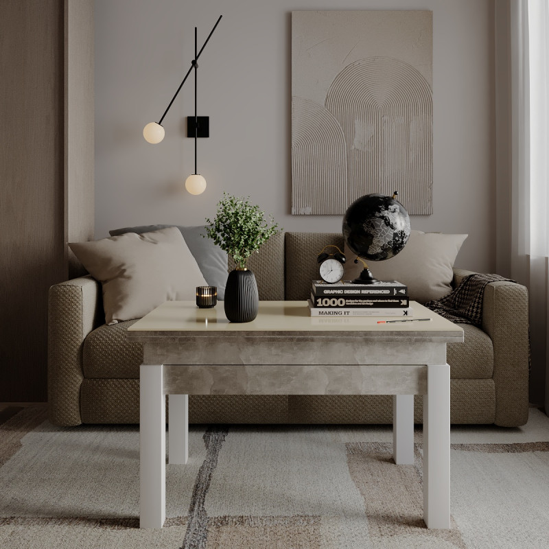 Стіл-трансформер B-Fly Glass Ательє світлий/Білі ноги/Перлина біле скло (TB10040400113)