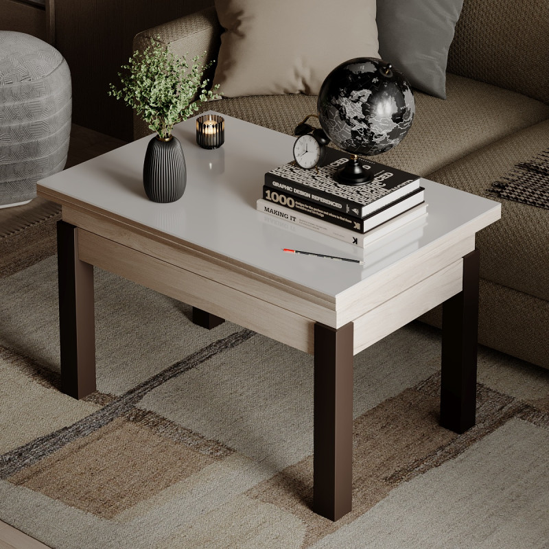 Стіл-трансформер B-Fly Glass Гікорі Рокфорд світлий/Венге ноги/Біле скло (TB10060600231)