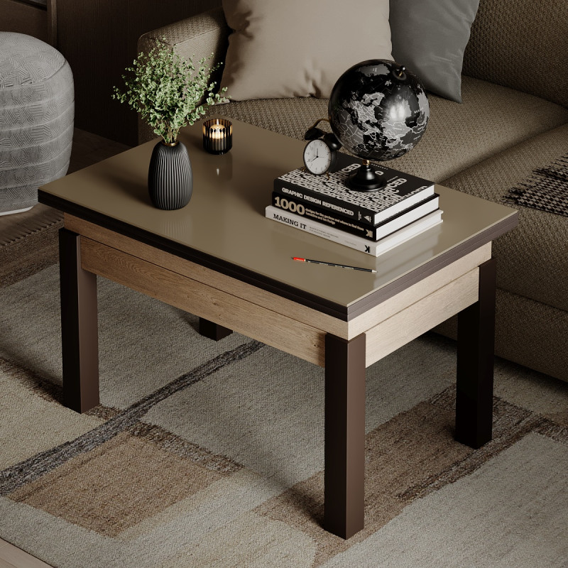 Стіл-трансформер B-Fly Glass Дуб експресив пісочний/Венге ноги/Бежове скло (TB10111100234)