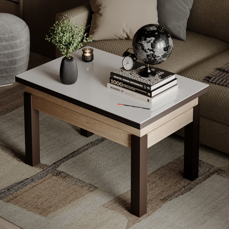 Стіл-трансформер B-Fly Glass Дуб експресив пісочний / Венге ноги / Біле скло (TB10111100231)