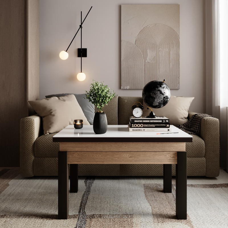 Стіл-трансформер B-Fly Glass Дуб експресив пісочний / Венге ноги / Біле скло (TB10111100231)