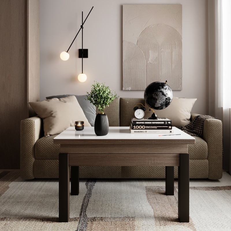 Стол-трансформер B-Fly Glass Дуб винтаж оксид/Венге ноги/Белое стекло (TB10090900231)