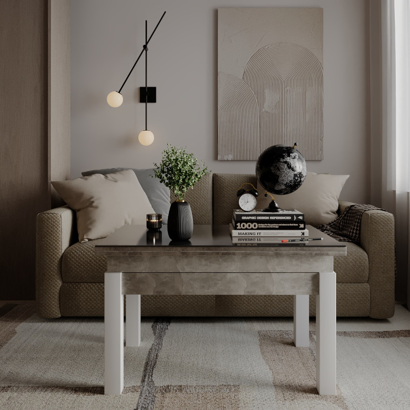 Стіл-трансформер B-Fly Glass Ательє світлий/Білі ноги/Графітове скло (TB10040400112)