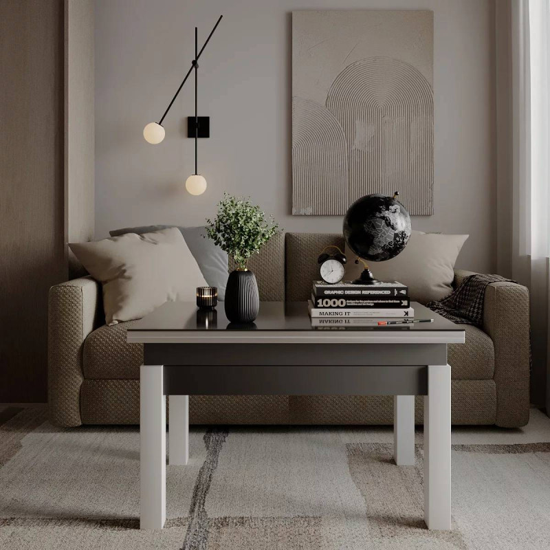 Стіл-трансформер B-Fly Glass Графіт/Білі ноги/Графітове скло (TB10070700112)