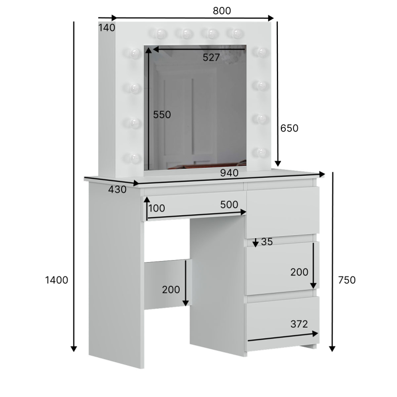 Стіл туалетний Beauty 940х430х1400 Білий діамант (TB31010100000)
