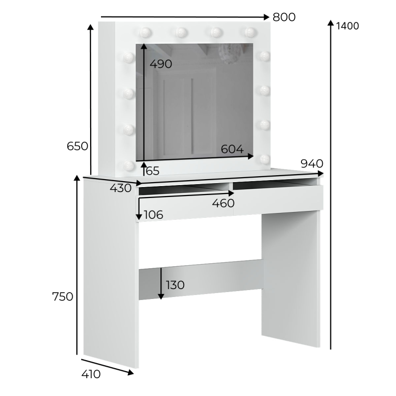 Стіл туалетний Malta 940х430х1400 Білий діамант (TB32010100000)