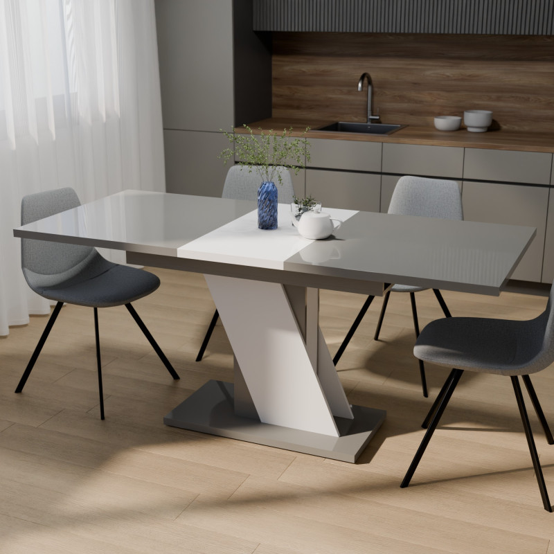 Обеденный раздвижной стол ТРИОН МДФ Серый/Белый глянец (551594)