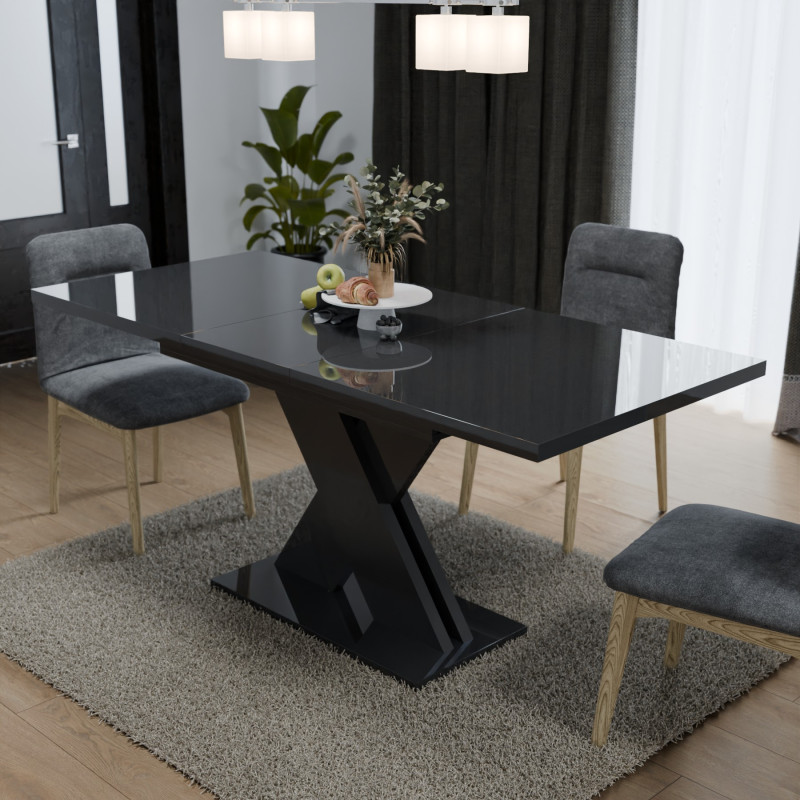 Обідній розсувний стіл ЛАМАР МДФ Чорний глянець (190771)