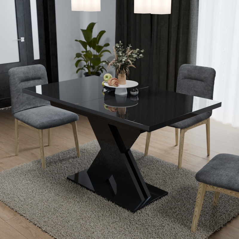 Обідній розсувний стіл ЛАМАР МДФ Чорний глянець (190771)