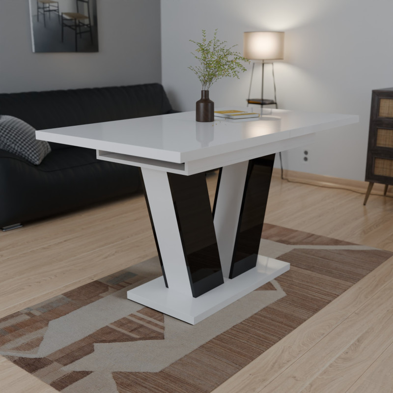 Обеденный раздвижной стол РОЙ МДФ Белый/Черный глянец (616453)