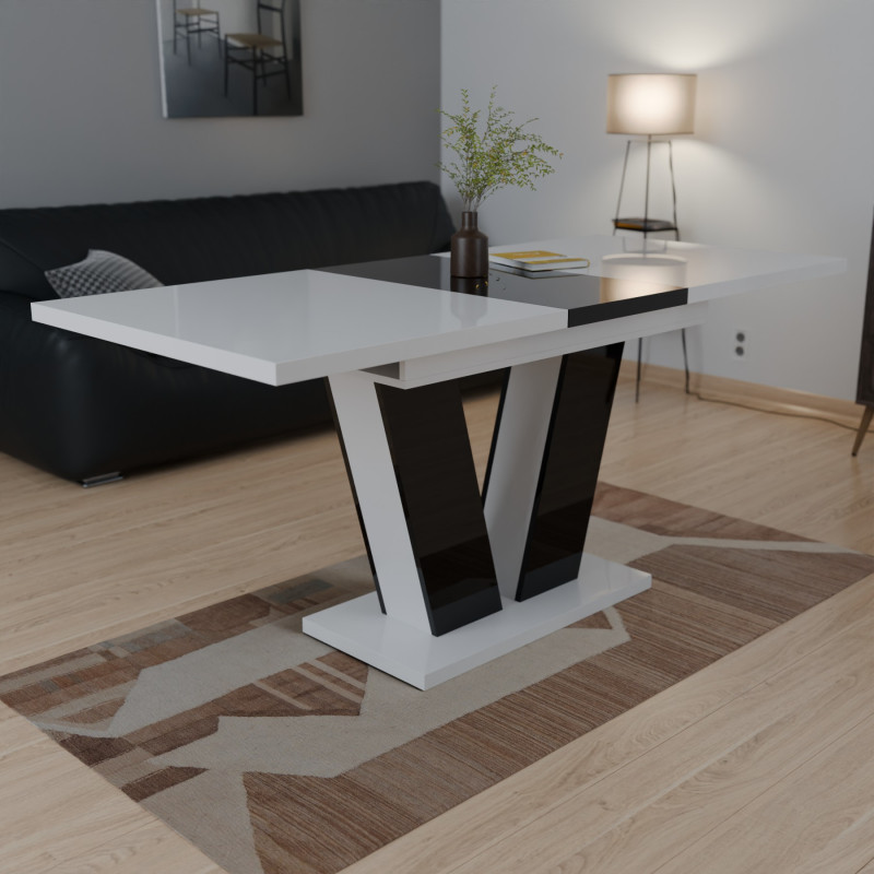 Обеденный раздвижной стол РОЙ МДФ Белый/Черный глянец (616453)