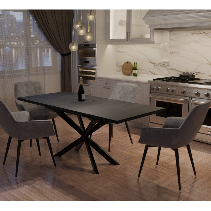 Раздвижной обеденный стол СПАЙДЕР ДСП Угольный камень/Черный 1400x800 (919773)