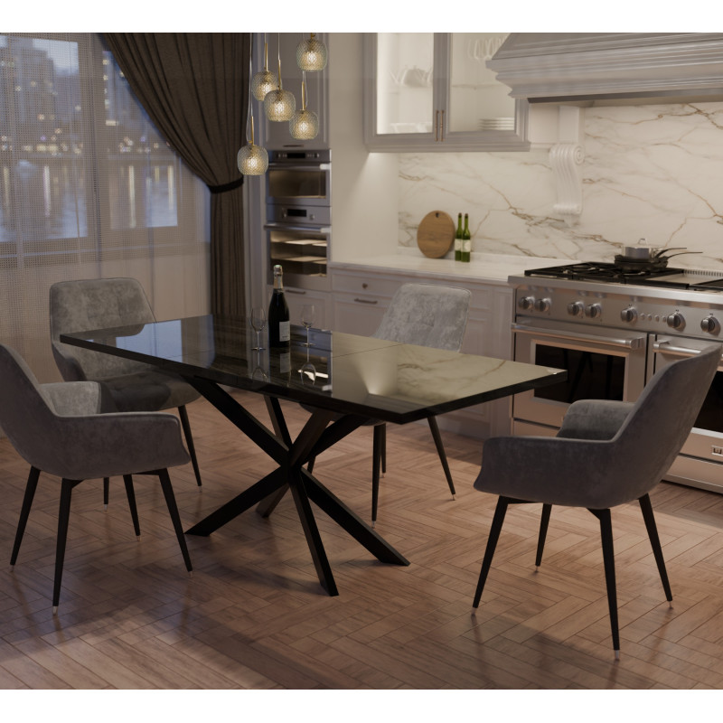 Раздвижной обеденный стол СПАЙДЕР МДФ Вяз металлический/Черный 1400x800 (717538)