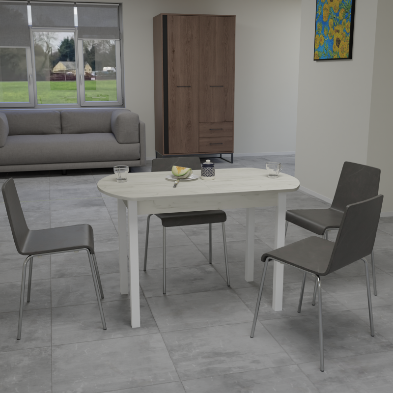 Стіл обідній розсувний МОДЕРН Дуб крафт білий/Білий (2824838)