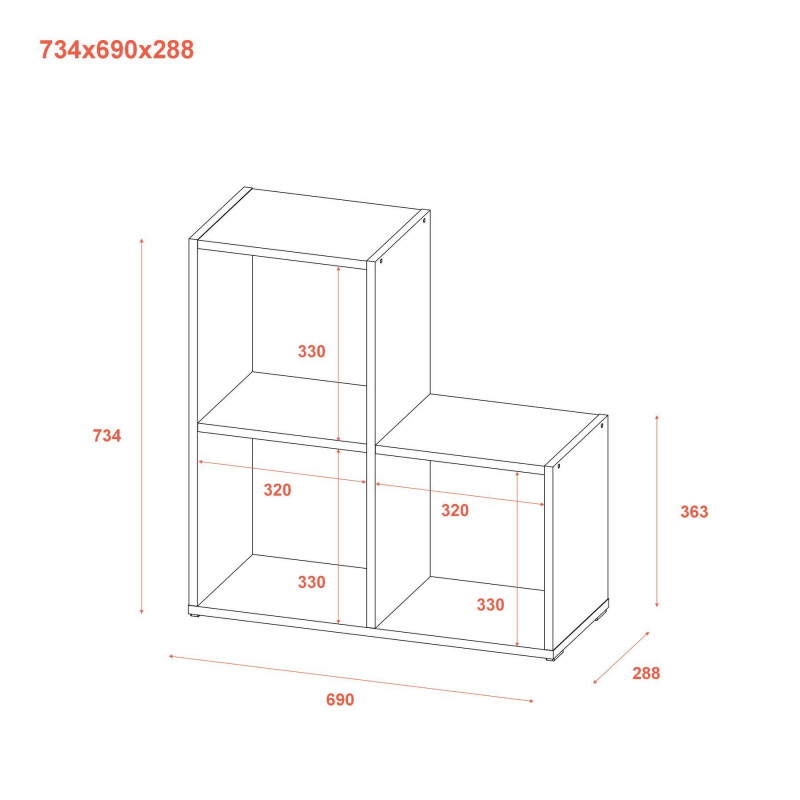 Стеллаж Степ 2х2 Серый открытый 69х28.8х71.4 (41516177)