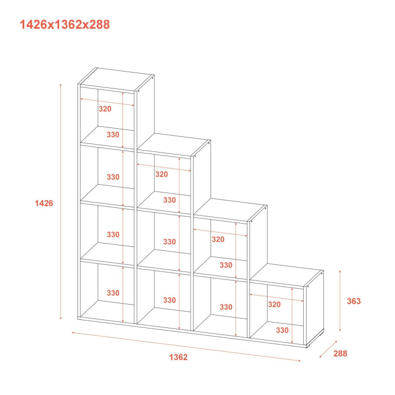 Стеллаж Степь 4х4 Серый открытый 136.2х28.8х140.7 (41516179)
