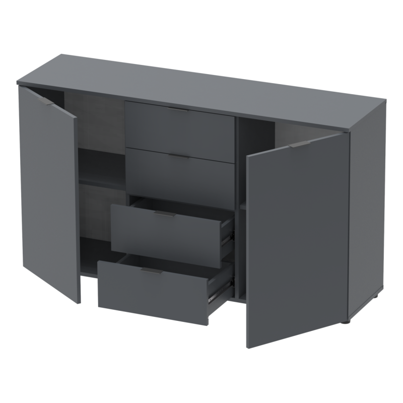 Комод Рон 5 Графит 2 фасада 4 ящика 140х38х81 (44900235)