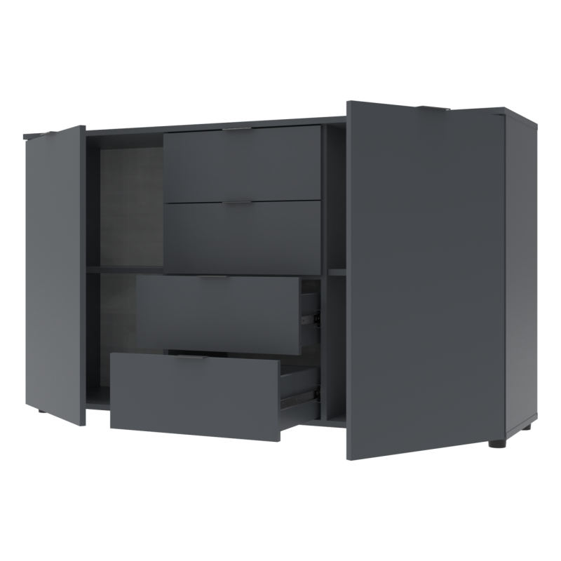 Комод Рон 5 Графит 2 фасада 4 ящика 140х38х81 (44900235)