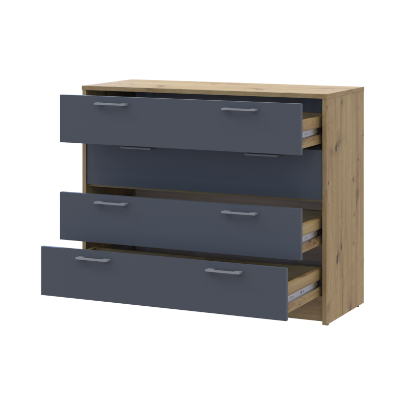 Комод Ронды Дуб Артизан/Графит 4 ящика 100х40х82 (41516186)