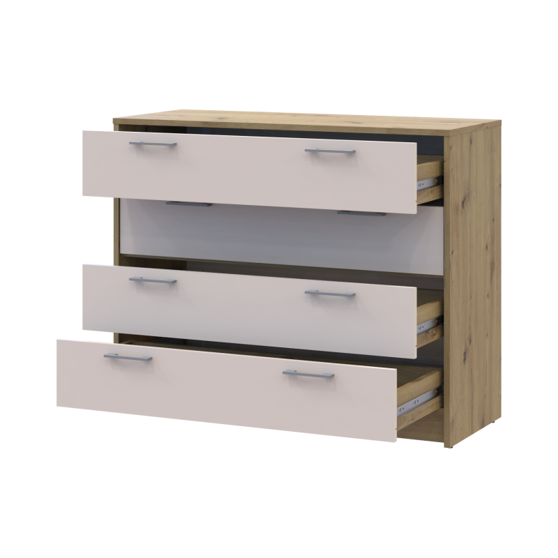 Комод Ронды Дуб Артизан/Кашемир 4 ящика 100х40х82 (41516187)