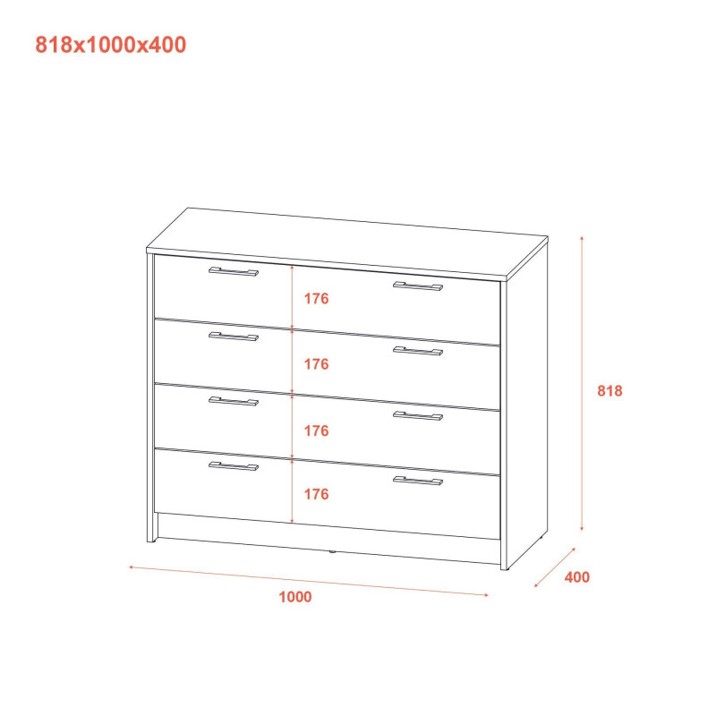 Комод Ронды Дуб Артизан/Кашемир 4 ящика 100х40х82 (41516187)