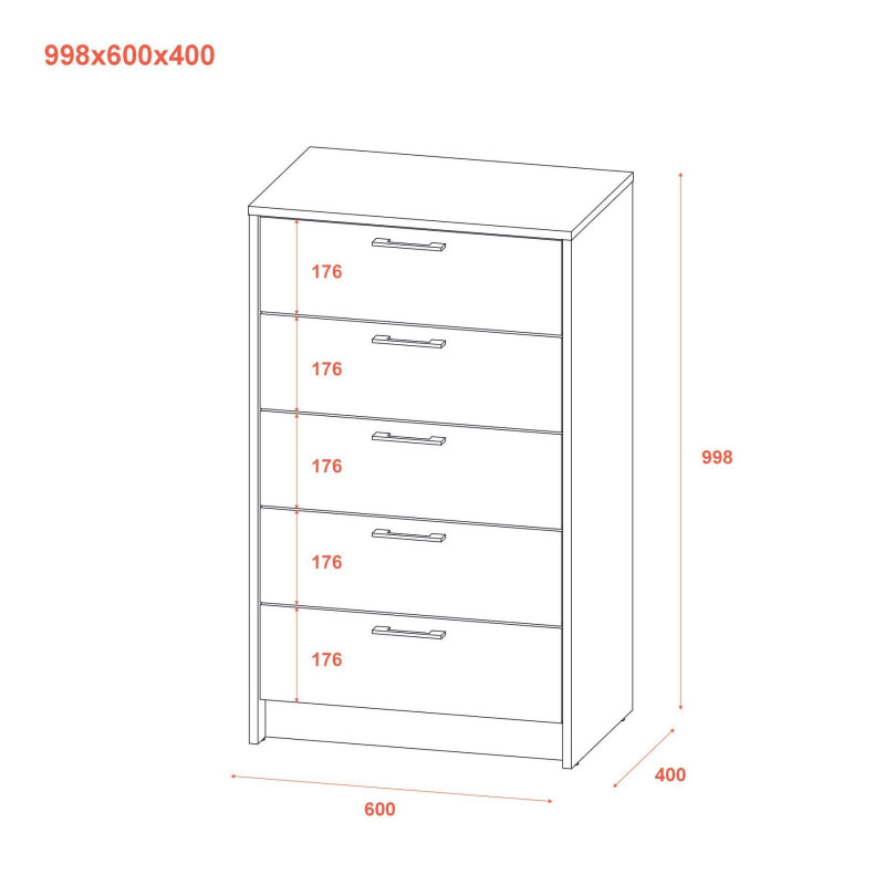 Комод Ронды Дуб Артизан/Кашемир 5 ящиков 60х40х100 (41516189)