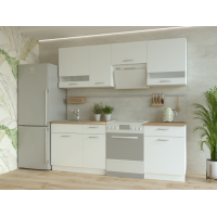 Kuchnia Leia White gładka / płyta wiórowa Sonoma / wstawki szklane 220x60x250 (80359337)