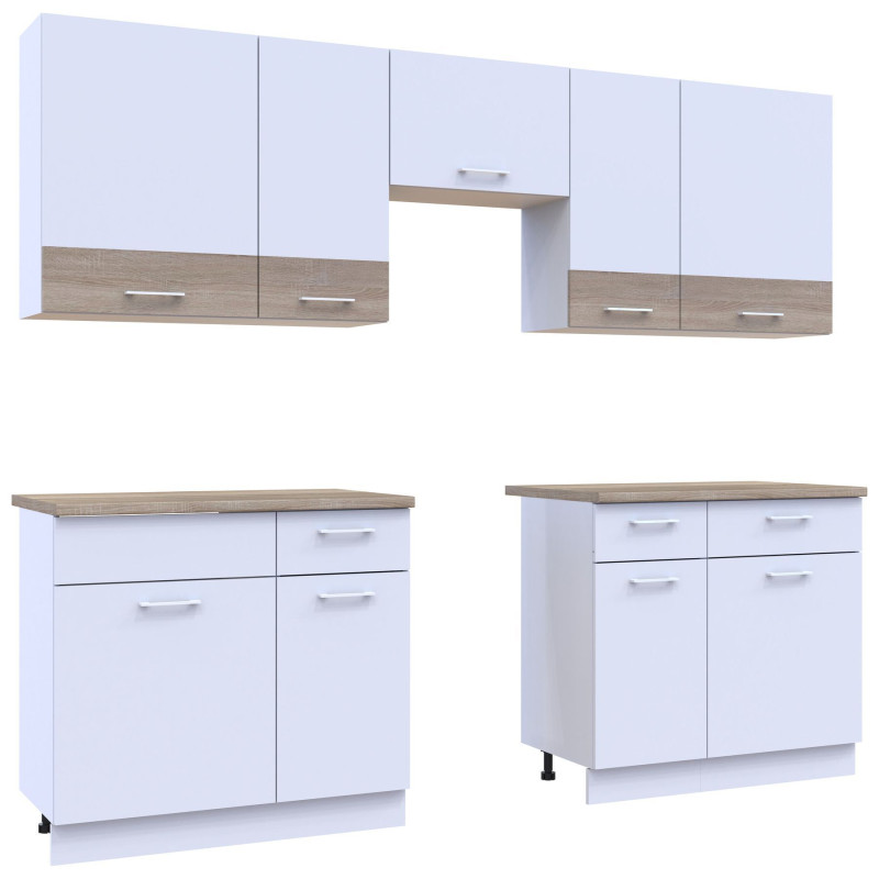 Kuchnia Leia 2,6 m Biały/Dąb Sonoma Płyta wiórowa 260x60x250 (81000009)