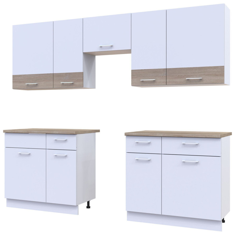 Kuchnia Leia 2,6 m Biały/Dąb Sonoma Płyta wiórowa 260x60x250 (81000009)