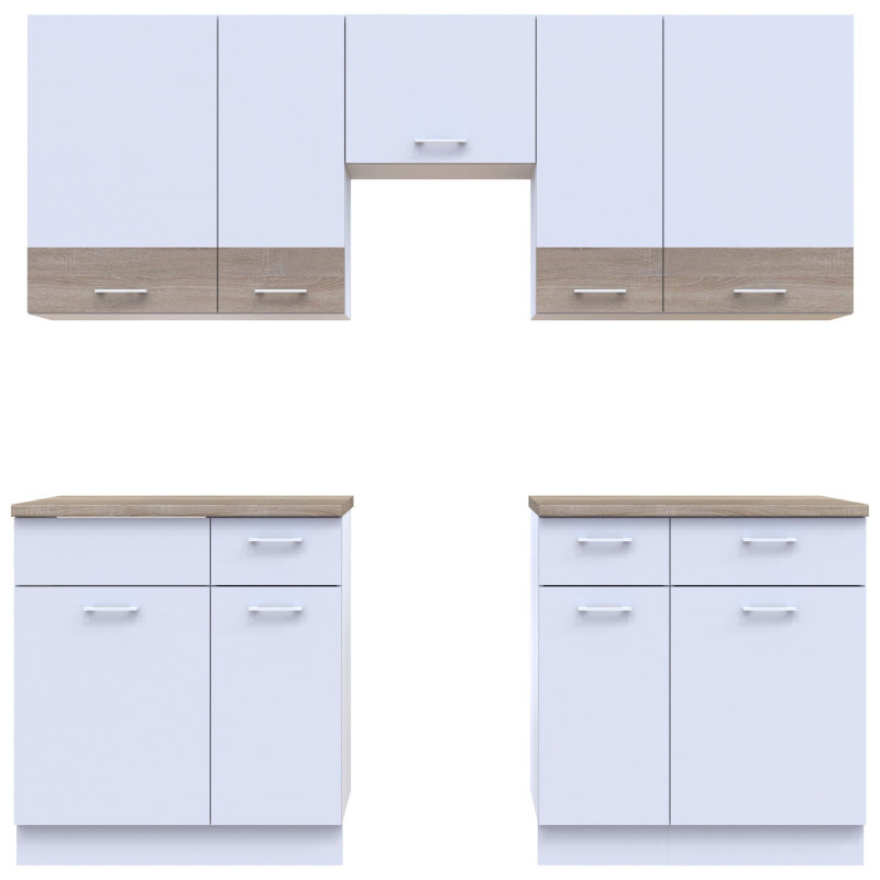 Kuchnia Leia 2,6 m Biały/Dąb Sonoma Płyta wiórowa 260x60x250 (81000009)